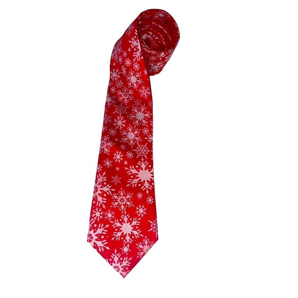 Holiday Traditions by MMG Red Polyester Neck Tie with White Snowflakes